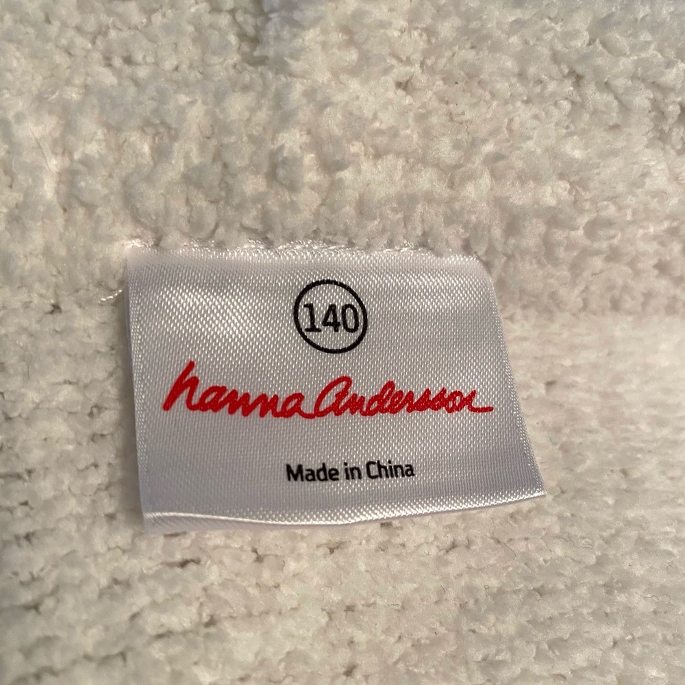 Hanna Andersson White Hooded Cardigan Sweater Zip Up Pom Poms Size 140 US 10 - Picture 7 of 9